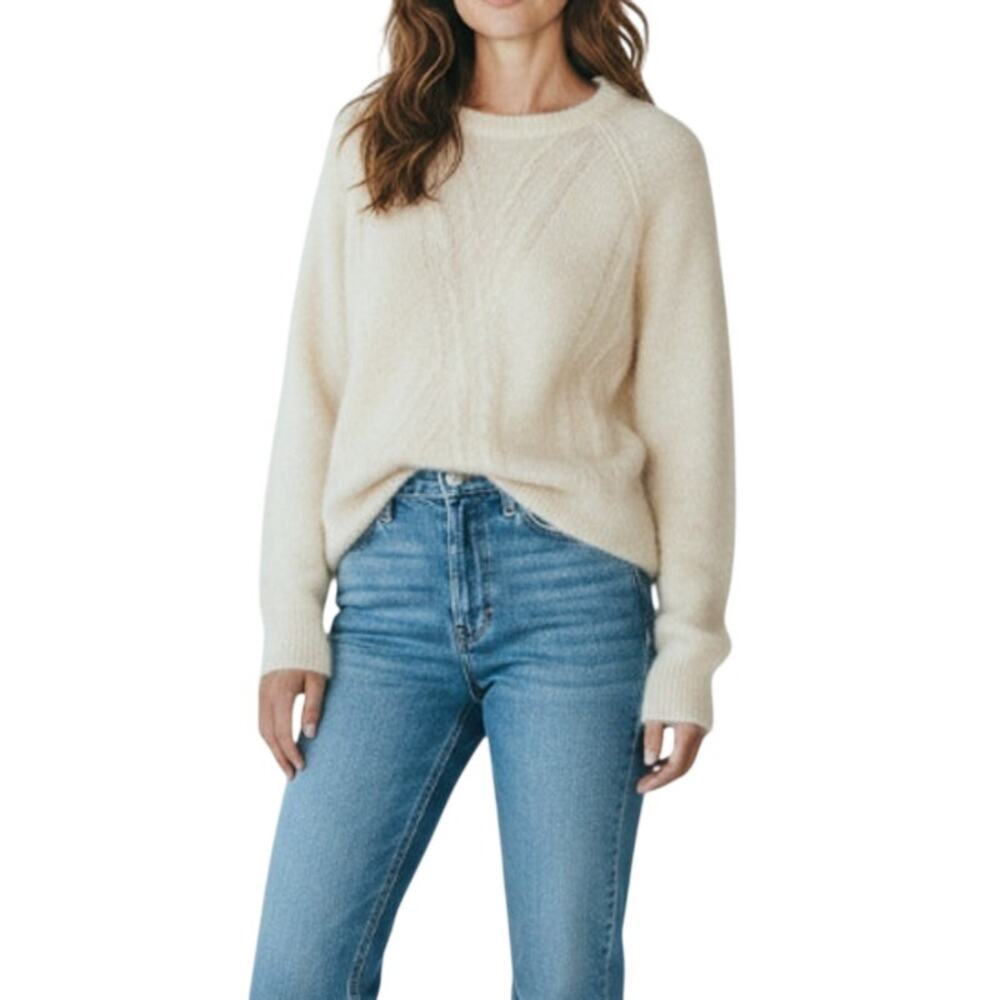 FORLOVE & NANCY Mohair Wool Blend Knit Sweater M Cream Cottage Fairy Preppy NWT